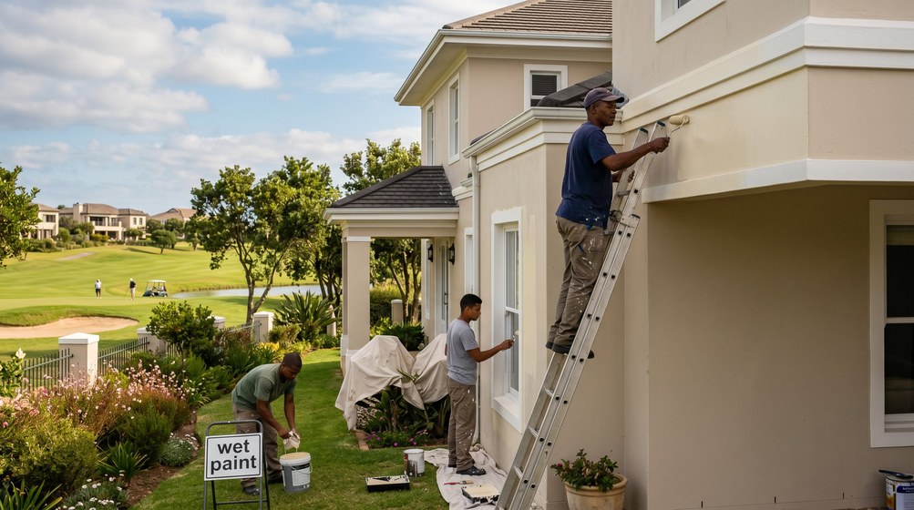 Professional estate painters painting a luxury golf estate home in Simon's Town